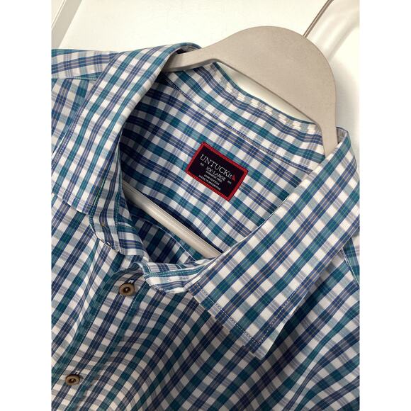 Untuckit Men 100% Cotton Check Wrinkle-Free Button Down Shirt Blue White XXLarge - Picture 1 of 9